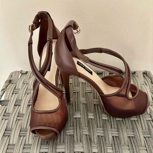 Nine West Brown Peep Toe Heels